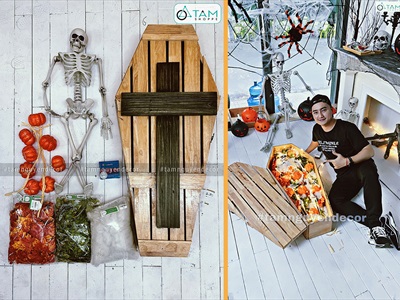 Mô hình quan tài Ma cà rồng Dracula bằng gỗ cỡ lớn D100cm QUANTAI-01